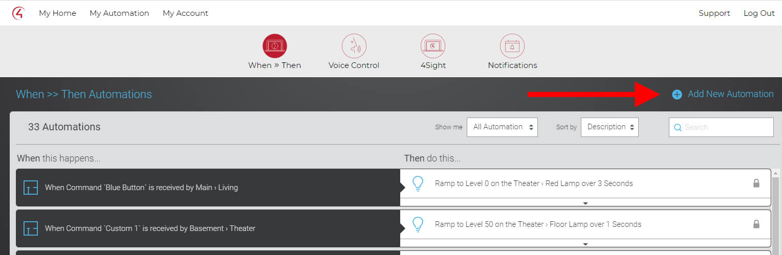 control4 customer when then new automation